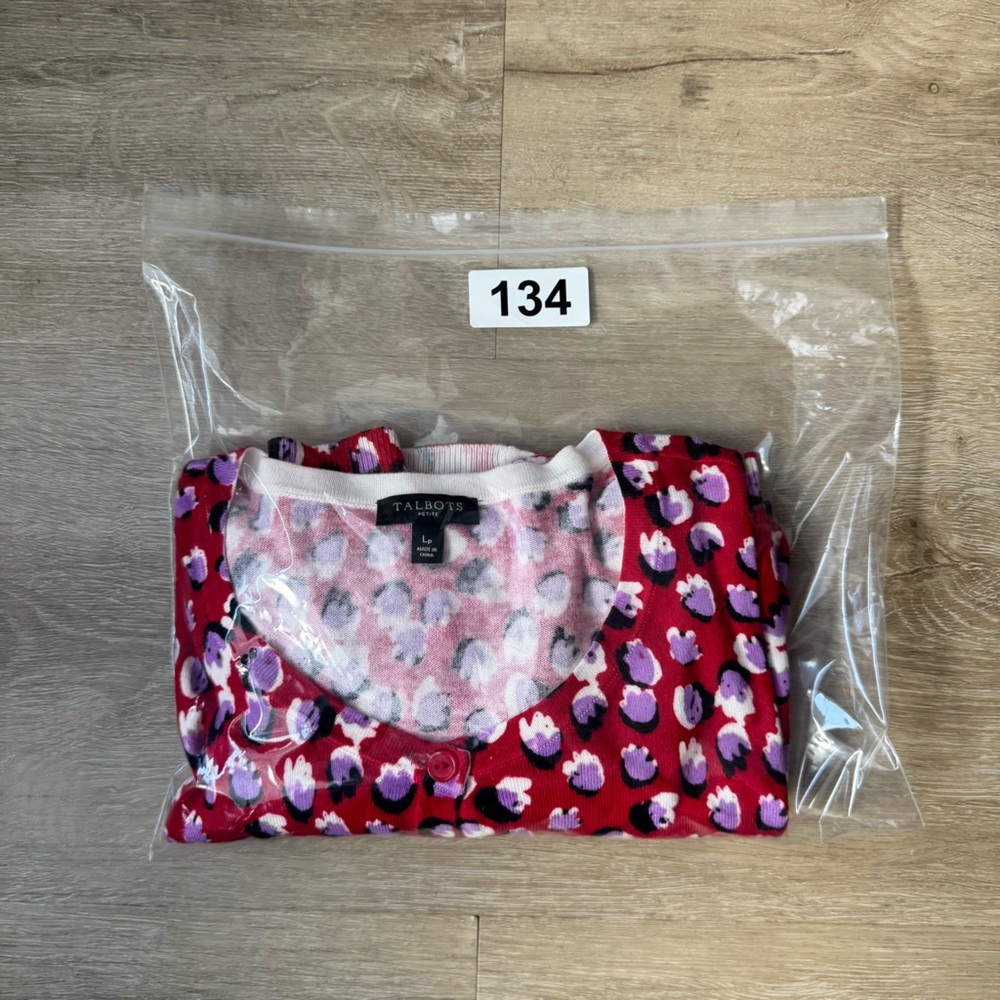 Talbots Cardigan Women L Petite Floral Button Front Career Work Layering Red - Picture 10 of 10